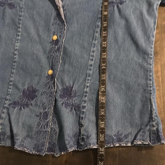 British Khaki Chambray Embroidered Button Down Shirt Size 4 Vintage 90s - Picture 6 of 6